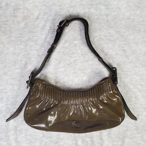 Burberry Dark Olive Green Patent Leather Hobo Bag